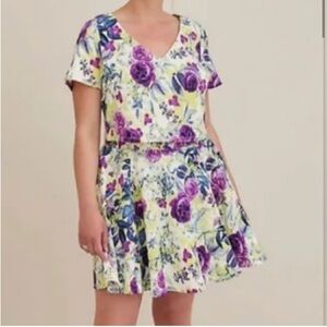 Torrid Purple and Yellow Floral Two Piece Skater Set